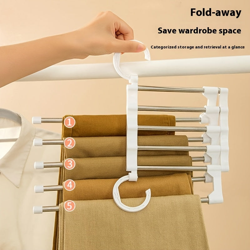 1 Pack 5 Layer Pants Hanger, Space Saving Stainless Steel Clothing Hanger, Non Slip for Jeans Trousers Leggings
