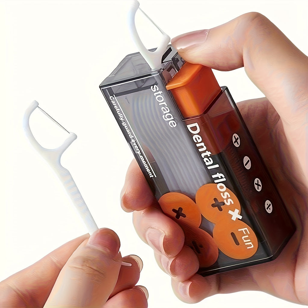 Pop-Up Floss Dispenser, Portable Polypropylene Dental Floss Sticks, Unflavored Original Taste, 10 Disposable Floss Picks, Travel Case with Industrial Design for Oral Cleaning