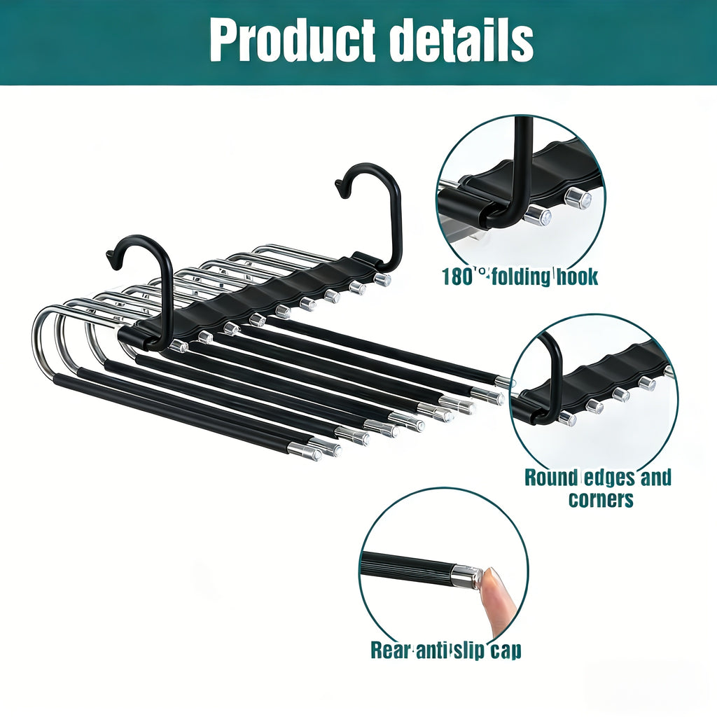 1 Piece Non-Slip 9-Tier Stainless Steel Pants Hanger, Space-Saving Closet Organizer for Trousers, Jeans and Leggings, Sturdy Accessory