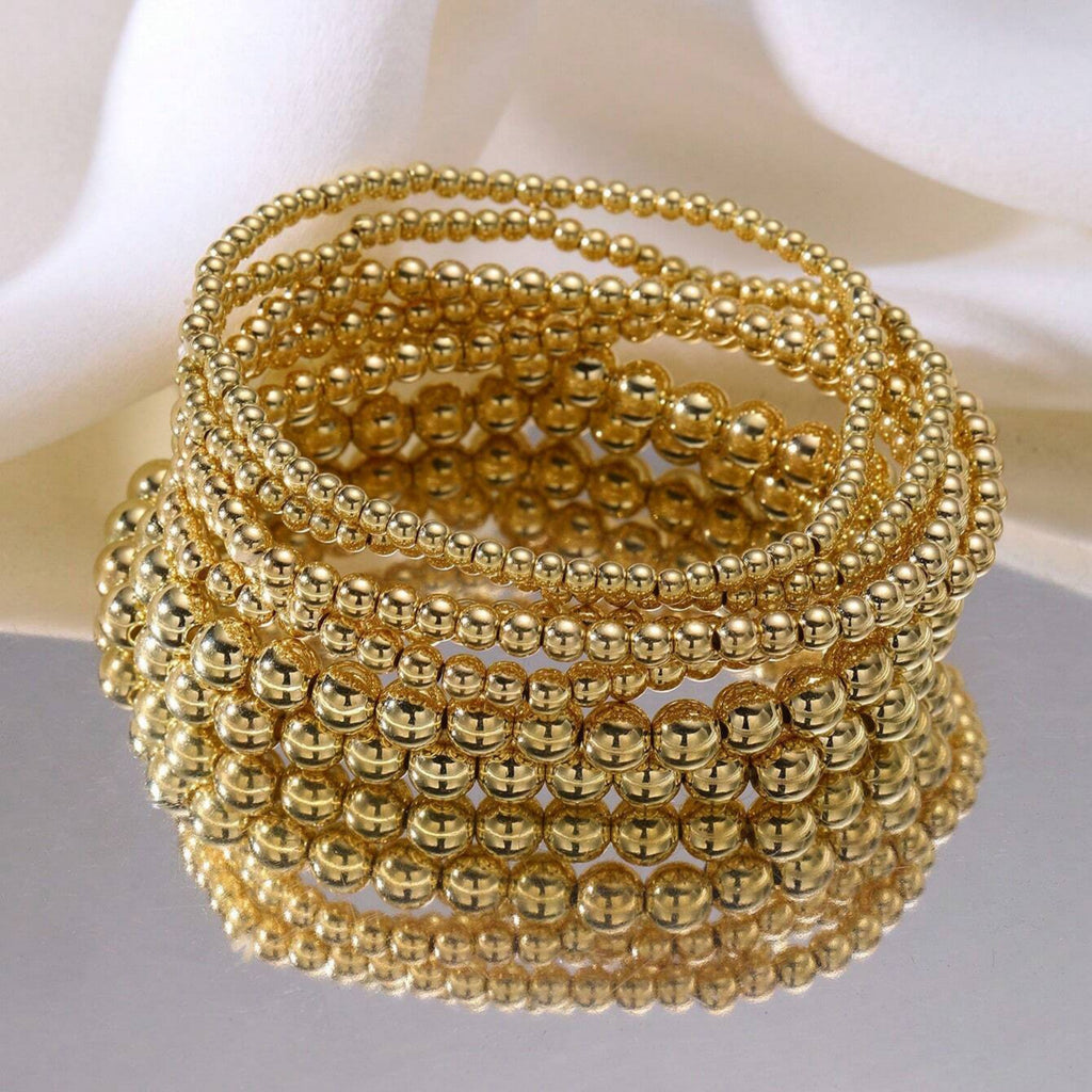 7Pcs Stackable Gold Bead Bracelets Bohemian Beach Multifunctional Beaded Jewelry for Women Daily Vacation Party