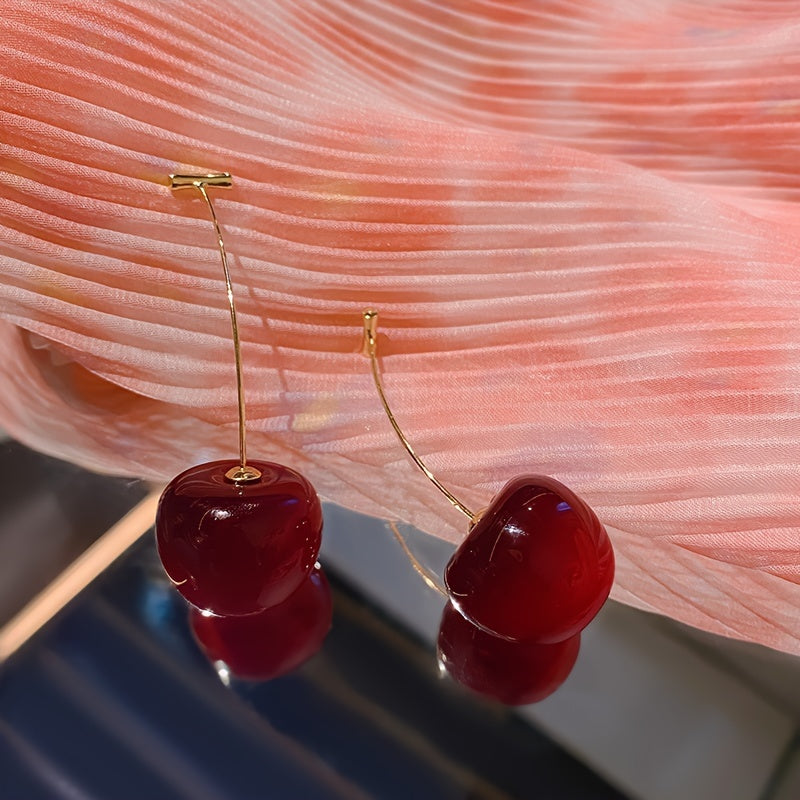 1 Pair Stylish Faux Cherry Fruit Themed Earrings, Bold Exaggerated Trendy Ear Jewelry, Whimsical Fashion Ornaments for Women, Versatile Decor for Weekend Trips, Holiday Celebrations & Themed Parties