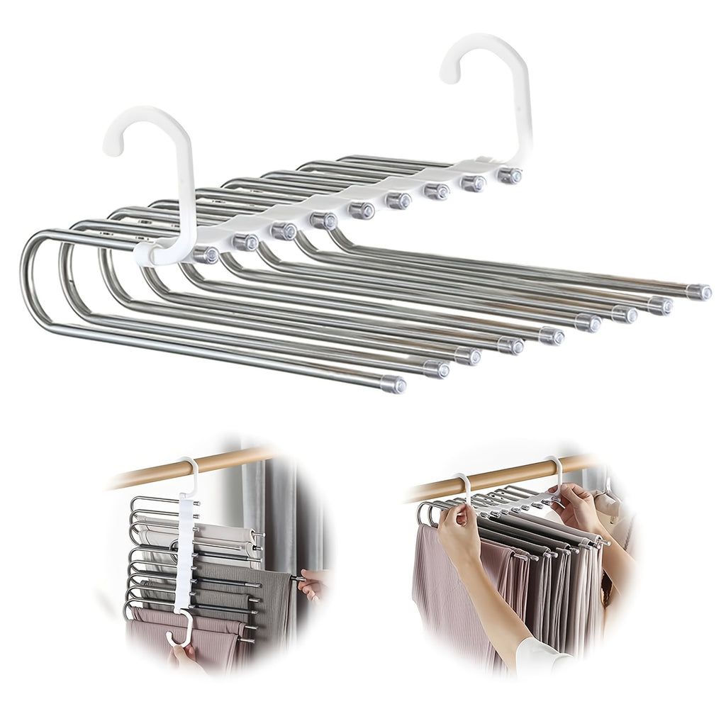 1 Piece Non-Slip 9-Tier Stainless Steel Pants Hanger, Space-Saving Closet Organizer for Trousers, Jeans and Leggings, Sturdy Accessory