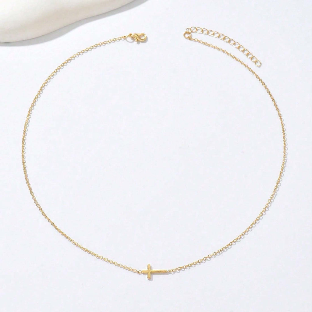 1 Piece Elegant Cross Pendant Necklace – Sleek Graceful Lines, Refined Everyday Jewelry Perfect for Women’s Light Romantic Dates & Daily Commutes, Practical Stylish Gift for Girls
