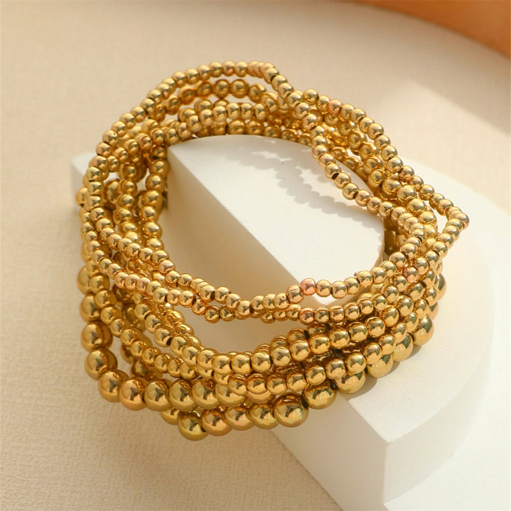 7Pcs Stackable Gold Bead Bracelets Bohemian Beach Multifunctional Beaded Jewelry for Women Daily Vacation Party
