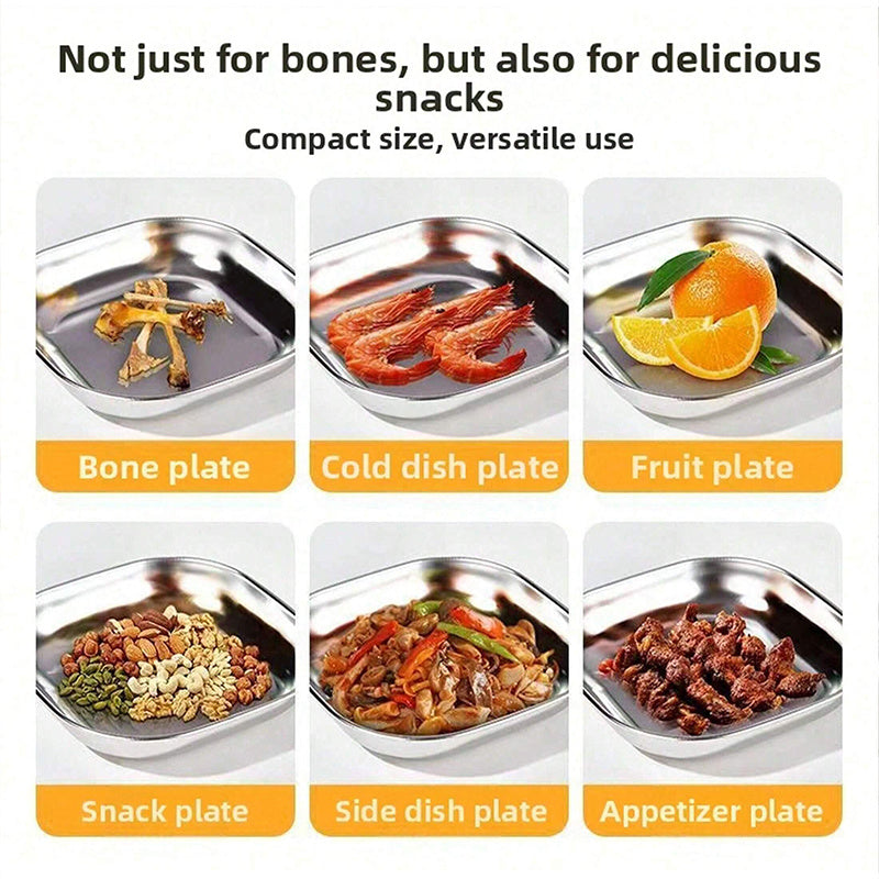 4pcs Stainless Steel Square Dish Set, Stackable Thickened Serving Plates, Versatile Kitchen Trays for Bones, Fruits and Snacks, Durable Easy-to-Clean Tableware, Great for Home & Restaurant Use
