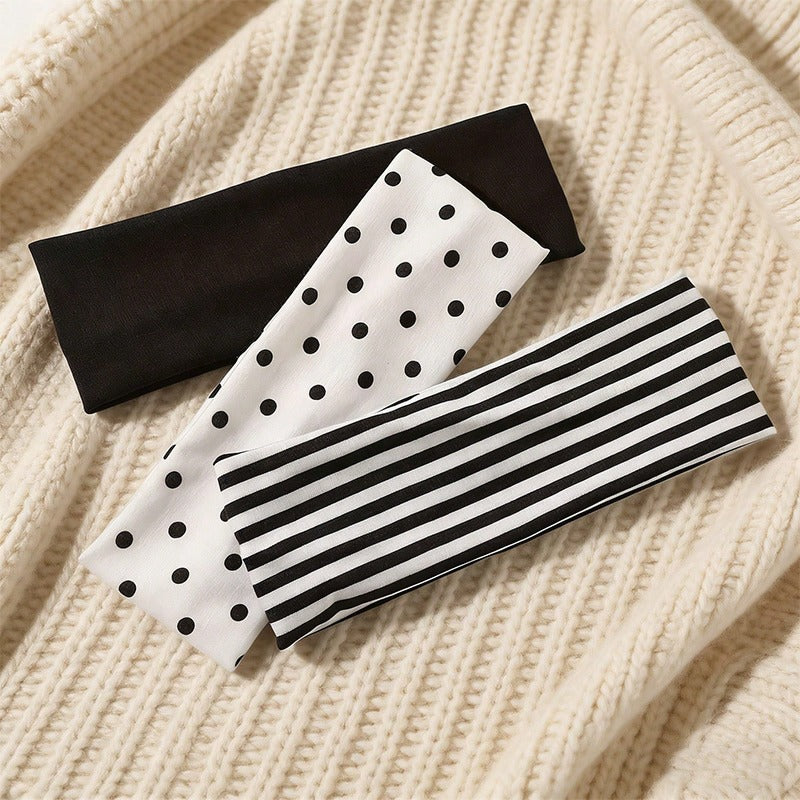 3pcs Stylish Polka Dot Hair Bands, Breathable Sweatproof Head Wraps for Sports Fitness Casual Daily & Seasonal Matching
