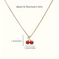 Gold Plated Double Cherry Pendant Necklace, Delicate Red Cherry & Leaf Design, Adjustable Comfort Lightweight Chain, Durable Elegant Fashion Jewelry Suitable for Daily Outfits and Presents