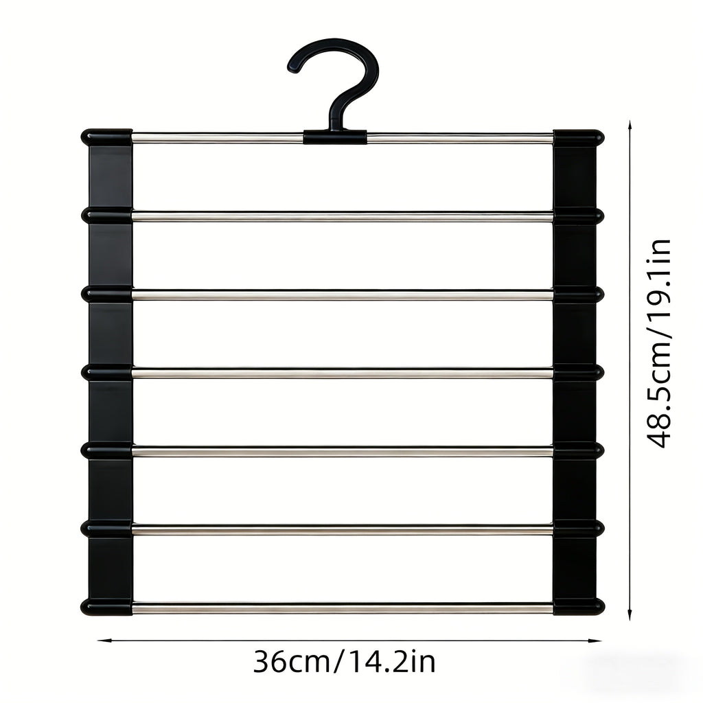 1 Piece Stainless Steel 6 Tier Pants Shelf Black Frame Collapsible Space Saving Design Polished Ports Ideal for Home Wardrobes and Retail Display