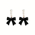 1 Pair Classic Pearl Bow Earrings, Elegant Bow Pearl Ear Jewelry, Versatile Fashion Accessories Suitable for Daily, Date, Wedding and All Kinds of Occasions