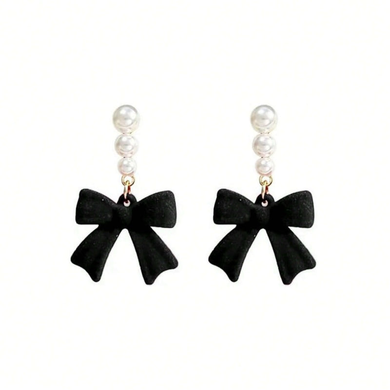 1 Pair Classic Pearl Bow Earrings, Elegant Bow Pearl Ear Jewelry, Versatile Fashion Accessories Suitable for Daily, Date, Wedding and All Kinds of Occasions