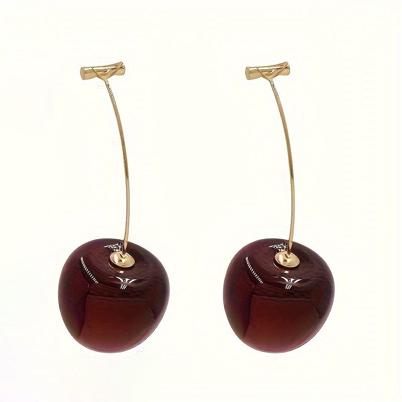 1 Pair Cute Cherry Shaped Faux Fruit Earrings Funny Exaggerated Fashion Ear Ornaments Women Accessories Suitable for Dance Party Holiday and Travel