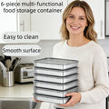 6pcs 8.66in*5.91in Stainless Steel Kitchen Storage Containers with Lids - Food-Grade Dumpling Trays, Stackable Reusable for Baking, Meal Prep & Fruit Veggie Keeping
