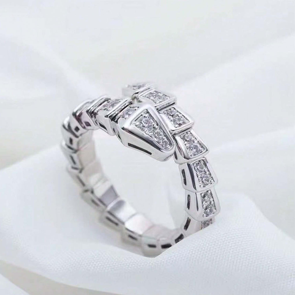 1pc Silver Snake-Shaped Open Ring - Punk Hip-Hop Style Copper Inlaid Cubic Zirconia Jewelry, Edgy Fashion Accessory for Daily Wear, Creative Couple Gift for Holidays & Urban Street Outfits