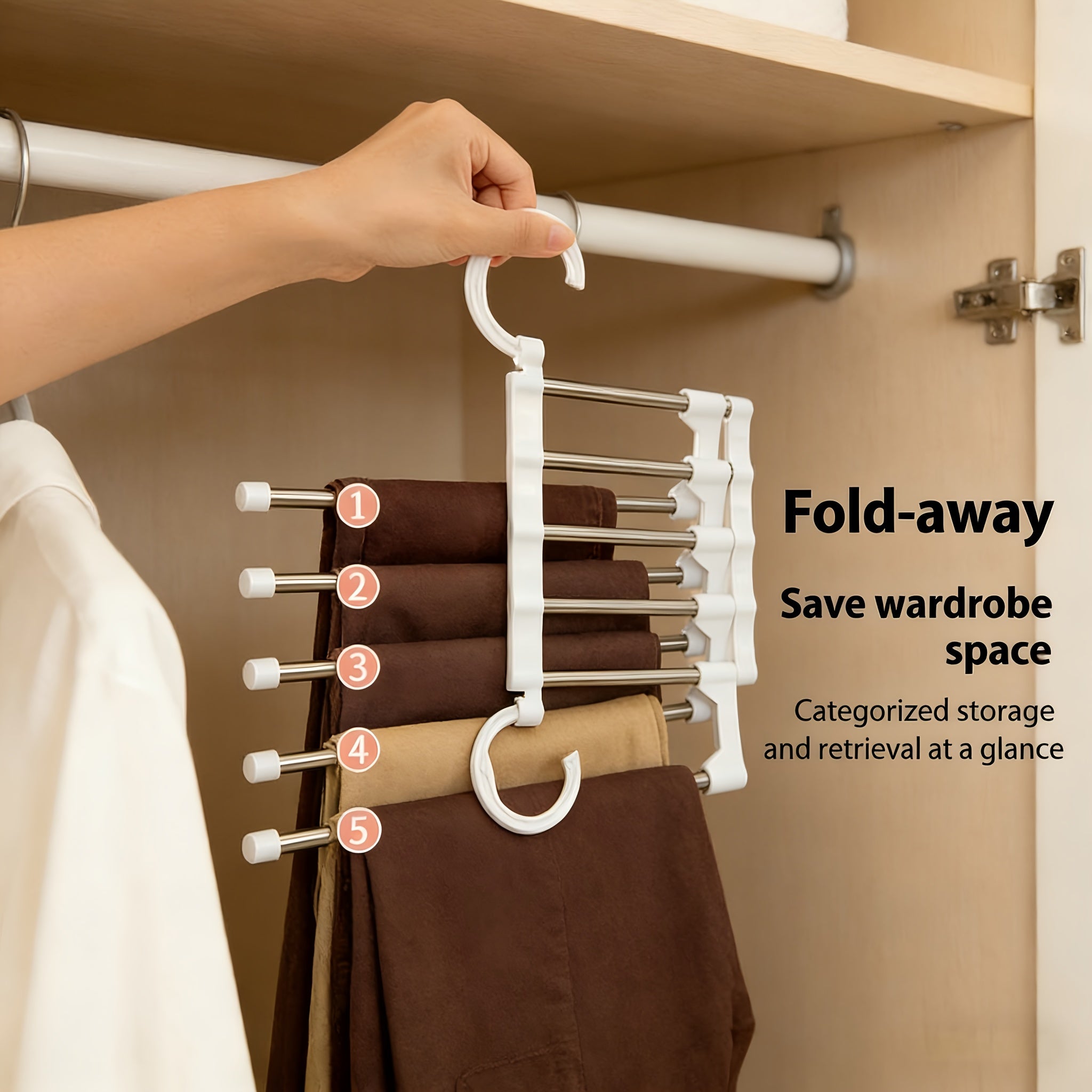 1 Pack 5 Layer Pants Hanger, Space Saving Stainless Steel Clothing Hanger, Non Slip for Jeans Trousers Leggings