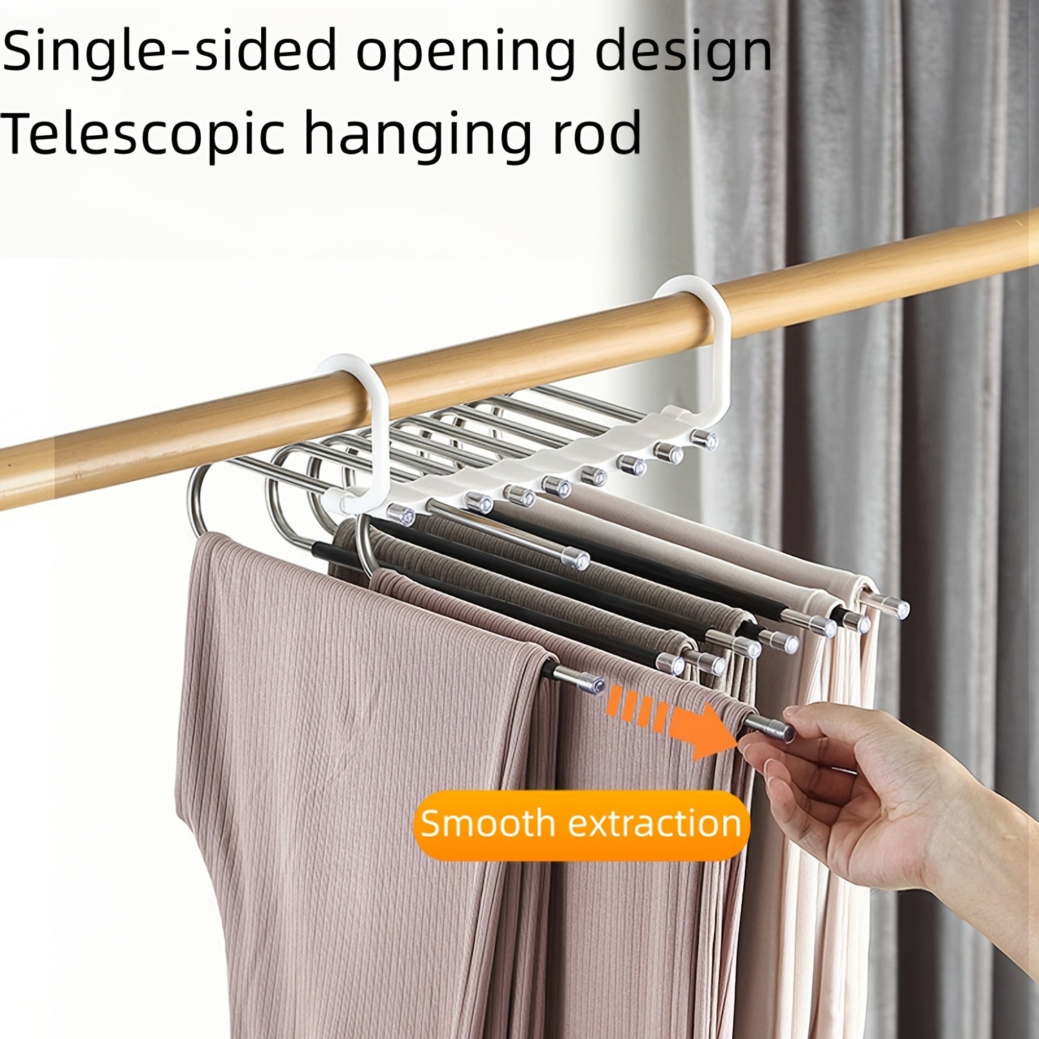 1 Piece Non-Slip 9-Tier Stainless Steel Pants Hanger, Space-Saving Closet Organizer for Trousers, Jeans and Leggings, Sturdy Accessory