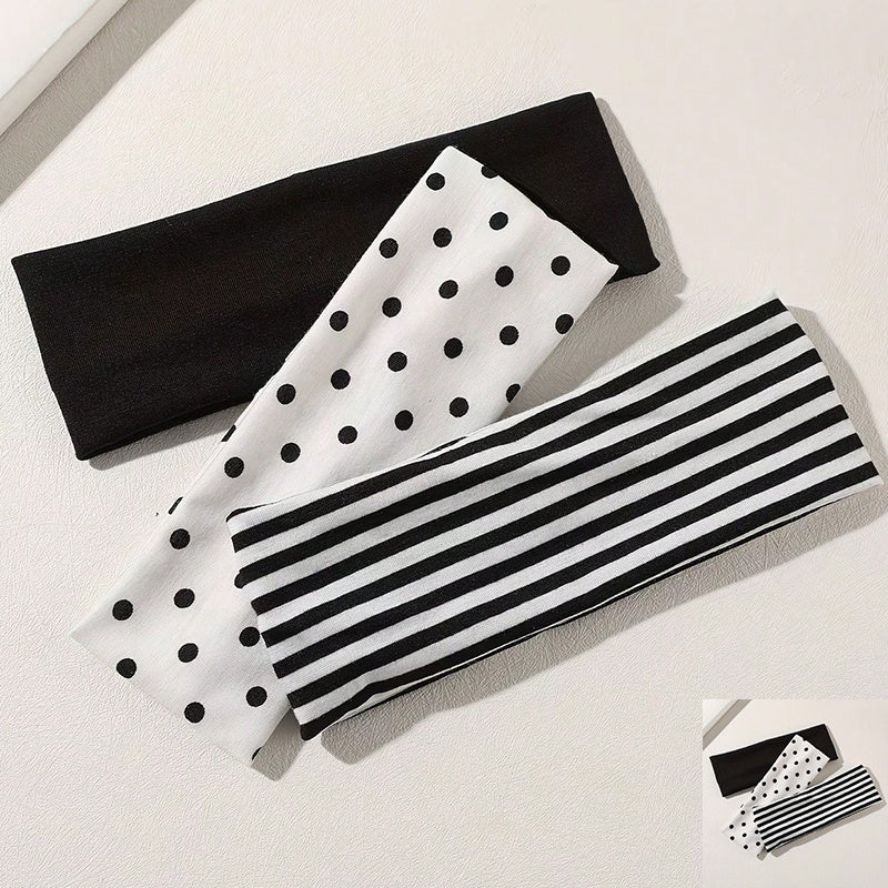 3pcs Stylish Polka Dot Hair Bands, Breathable Sweatproof Head Wraps for Sports Fitness Casual Daily & Seasonal Matching