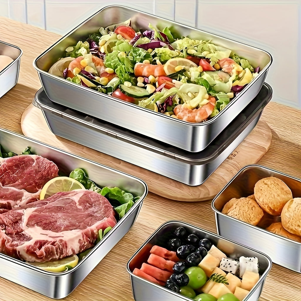 Buy 3 Get 2 Free: 5 Premium Reusable Stainless Steel Food Storage Boxes – Free Lids Included, Stackable Easy-to-Clean Containers Ideal for Picnicking, Meal Prep & Fridge Organization