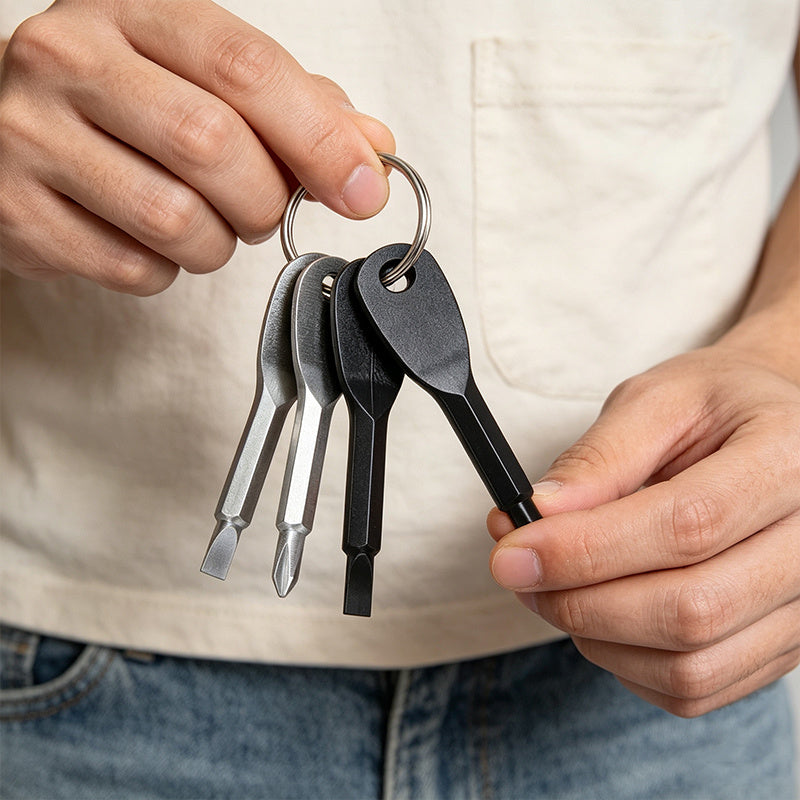 1Pc Mini Screwdriver Keychain, Creative Key Shaped Design with Flathead & Cross Bits, Compact Portable Multi-Use Repair Tool for Men, Ideal for Gadget Maintenance and Outdoor On-The-Go Fixes