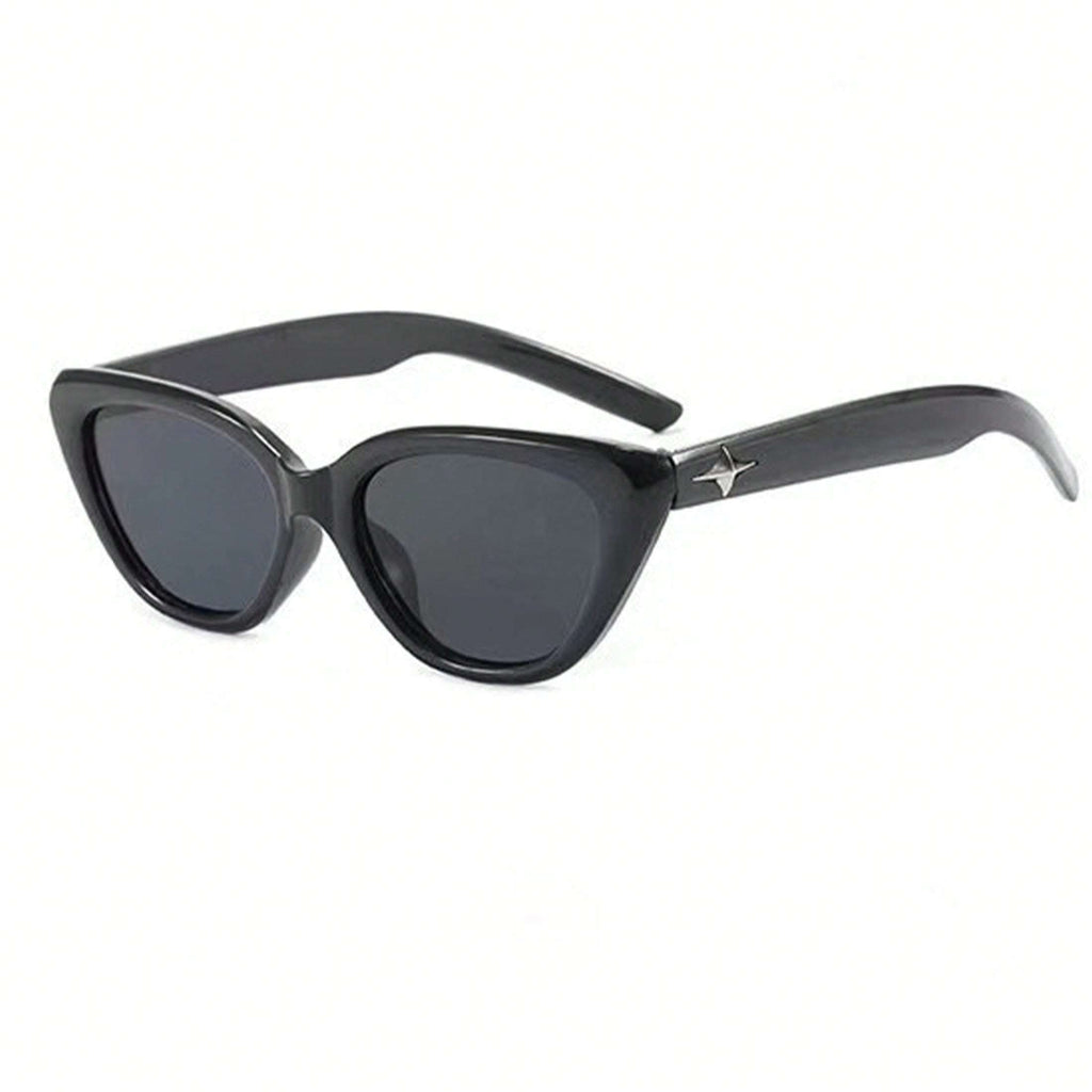 1 Pair Women’s UV Protection Retro Cat Eye Sunglasses – Sleek Black Narrow Frame Adorned with Star Detailing, Perfectly Tailored for Small Face Shapes, Elegant Fashion Shades for Everyday Styling
