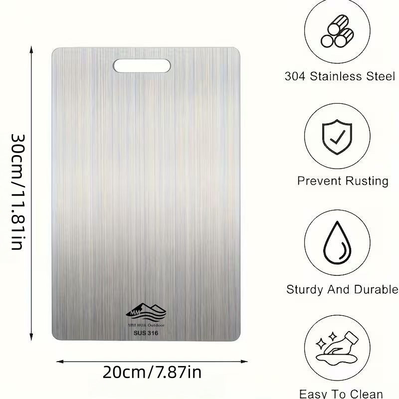 Restaurant & Home-Ready High-End Cutting Board – Double-Sided Stainless Steel, Non-Slip Base, Corrosion-Resistant & Easy to Clean for Camping & Picnics