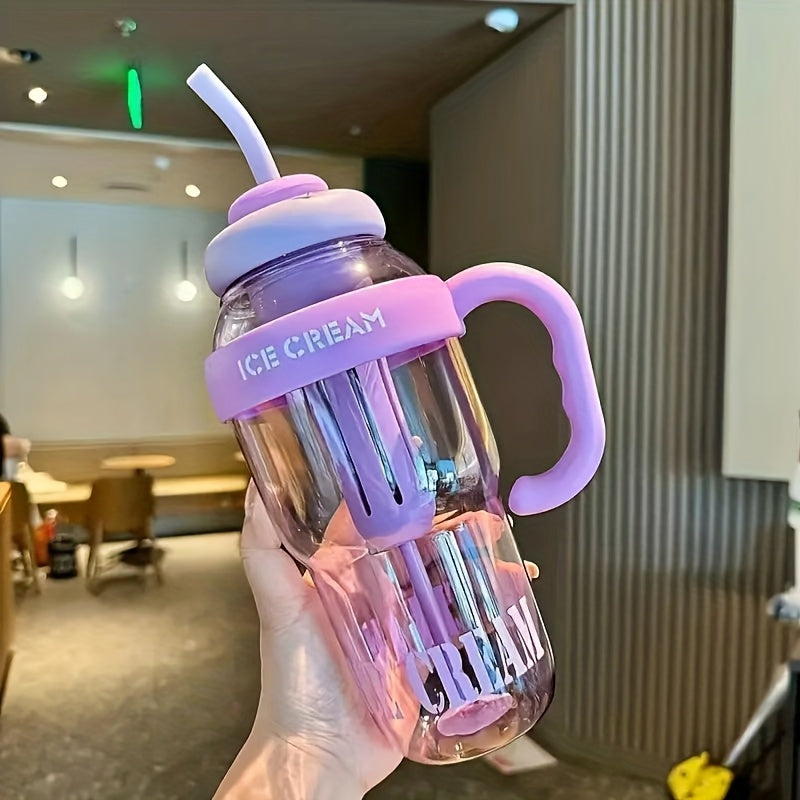 1pc Large Capacity Multifunctional Plastic Water Bottle with Built-In Handle & Flip Straw, Leakproof Hydration Drinking Cup for Gym Workout Camping Driving Travel & Daily Outdoor Activities, Durable Portable Drink Container Assorted Random Color