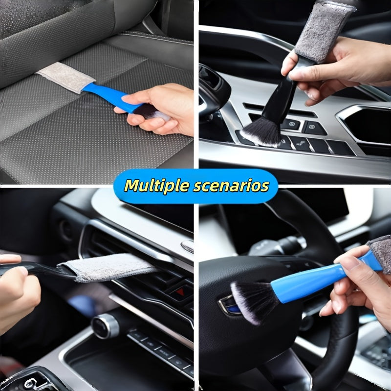 3Pcs Multi-purpose Soft Cleaning Brushes, Dual-head Brush for Car Air Vent and Interior Detailing, Reusable Manual Vehicle Cleaning Tools, Practical Car Wash Accessories for All Seasons