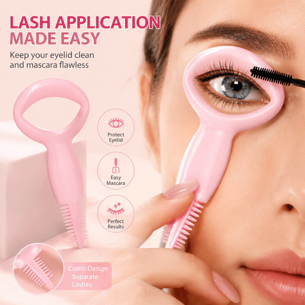 2 Pack Compact Lash Application Supplies, Eyeliner Auxiliary Stencil, Mascara Protective Baffle and Integrated Comb Lash Styling Applicator for Outdoor Use
