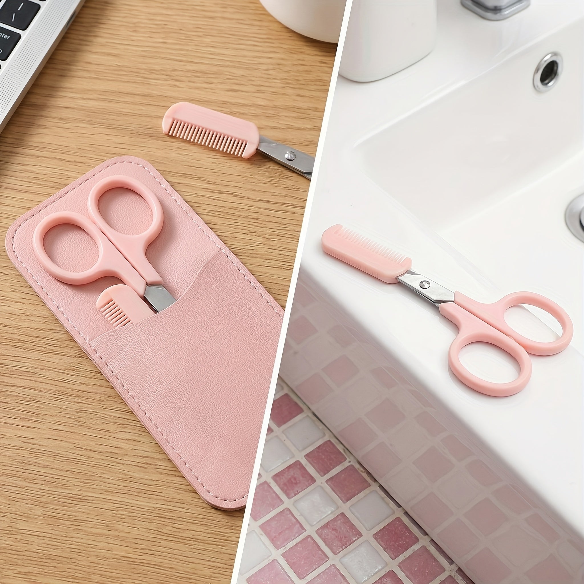 1 Piece Eyebrow Scissors with Built-in Comb, Professional Precision Eyebrow Trimming Shears with Safety Protective Cover, Sharp Blades & Comfort Grip Handle, Portable Manual Beauty Tool for Home & Travel, Perfect Beauty Gift