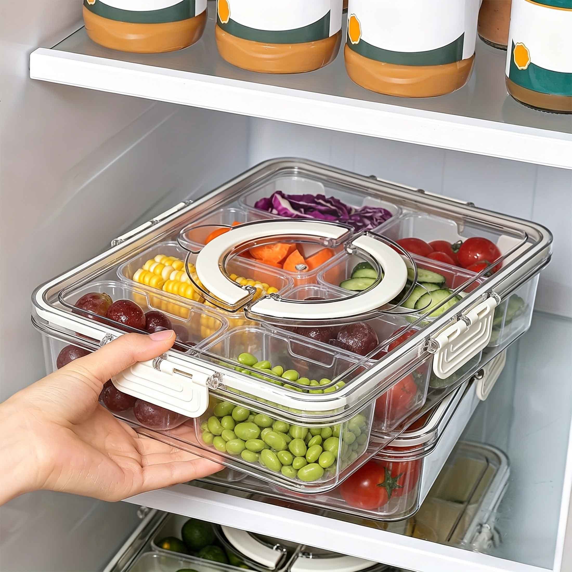 8-Compartment Transparent Food Storage Container, Airtight Sealable Fridge Organizer Lunch Box, Multipurpose Storage Bin for Kitchen Countertop and Pantry Organization