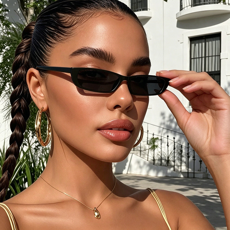 Face Slimming Y2K Small Black Frame Sunglasses 1 Pair, Low-key Exquisite Artistic Streetwear Eyewear, Fashion Sun Glasses Ideal for Photography and Daily Outfit Matching