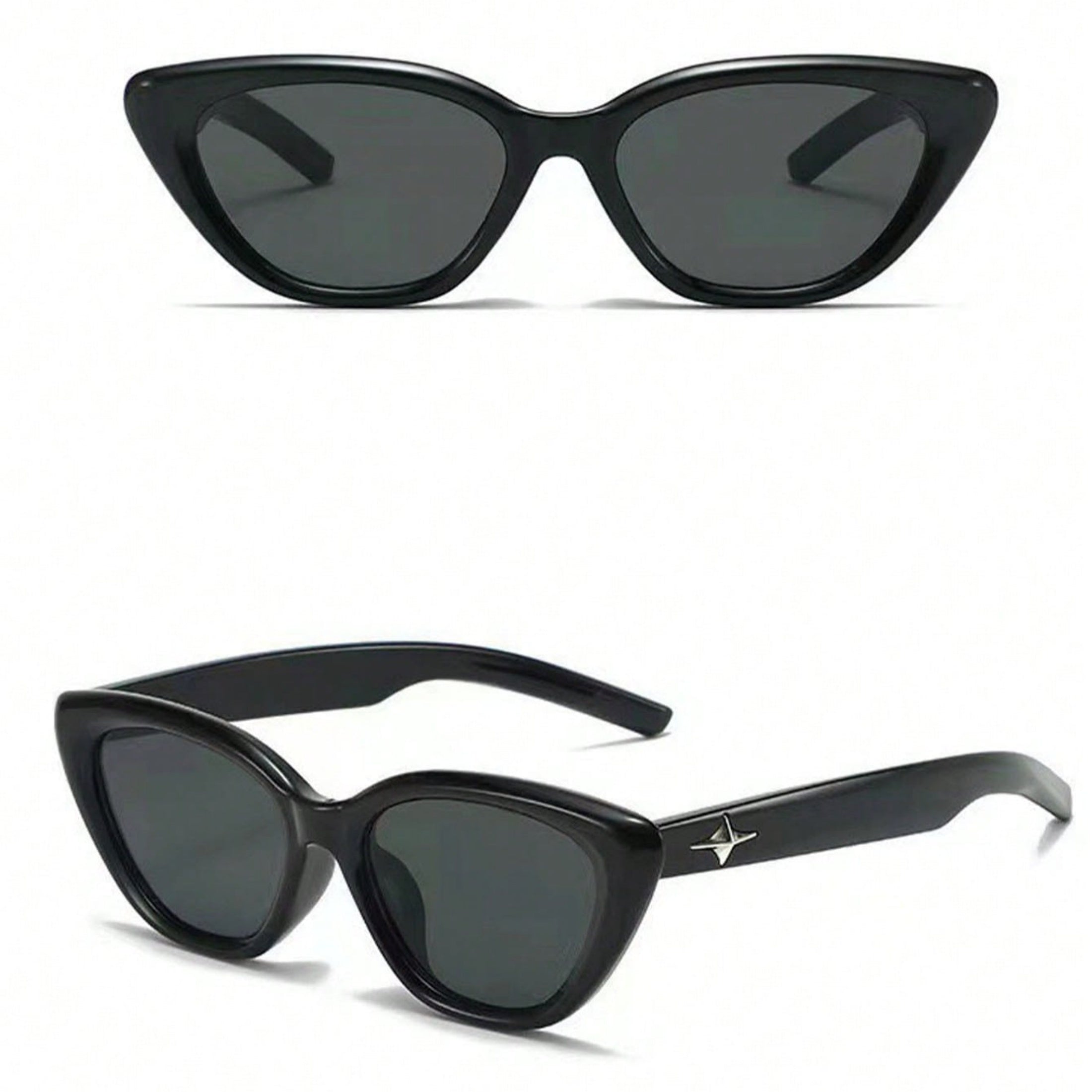 1 Pair Women’s UV Protection Retro Cat Eye Sunglasses – Sleek Black Narrow Frame Adorned with Star Detailing, Perfectly Tailored for Small Face Shapes, Elegant Fashion Shades for Everyday Styling