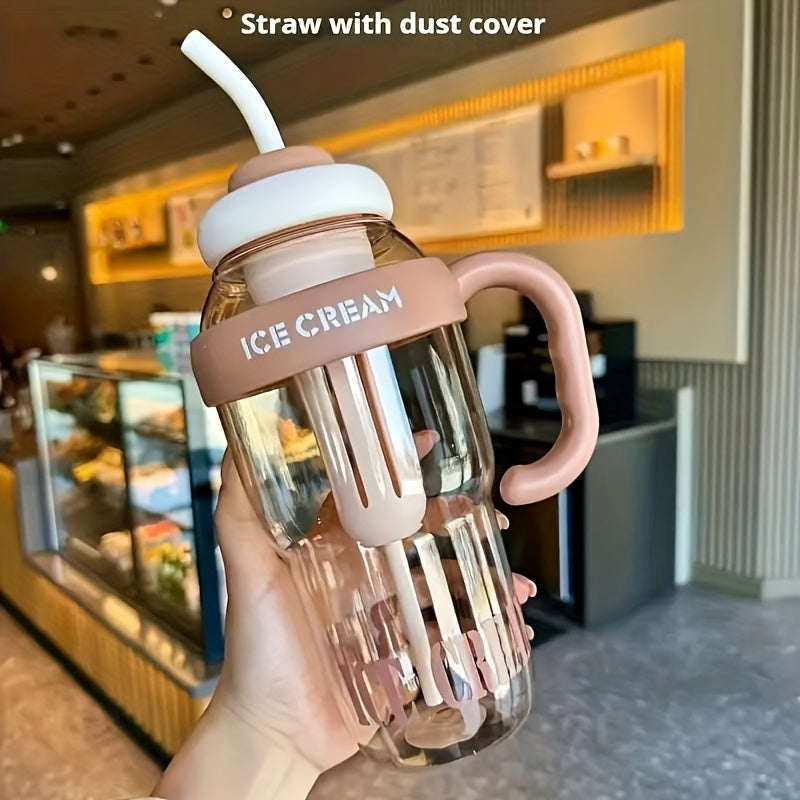 1pc Large Capacity Multifunctional Plastic Water Bottle with Built-In Handle & Flip Straw, Leakproof Hydration Drinking Cup for Gym Workout Camping Driving Travel & Daily Outdoor Activities, Durable Portable Drink Container Assorted Random Color