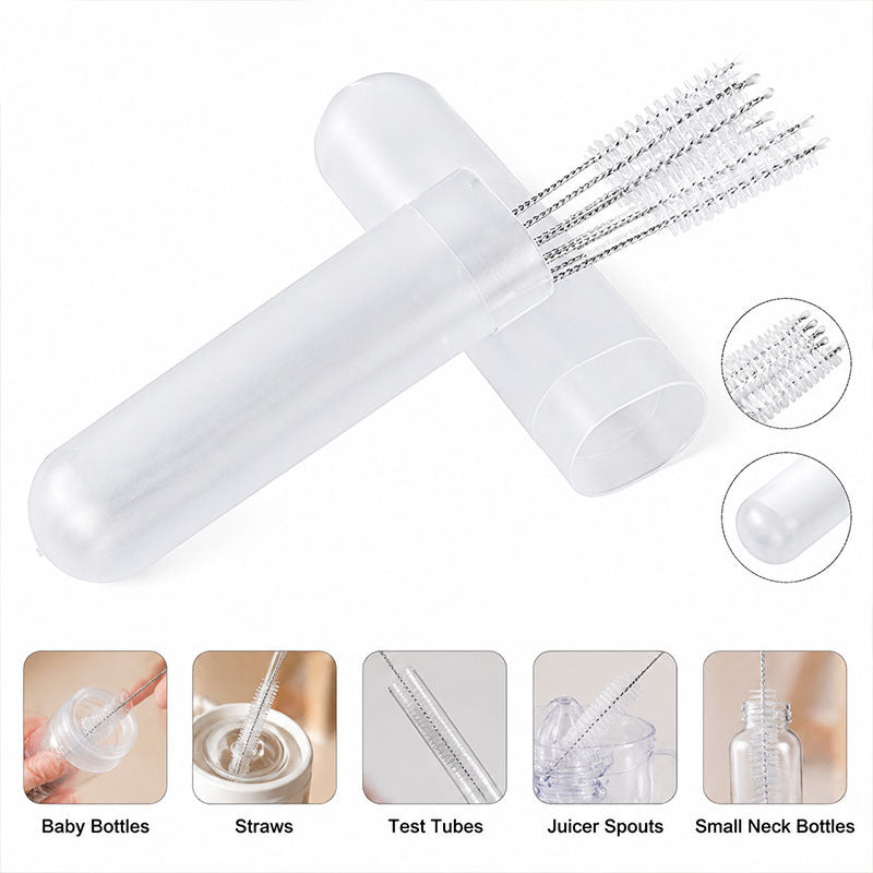 5/10pcs Long Reach Nylon Bristle Tube Brush, Flexible Straw Cleaner with Sturdy Steel Body, Perfect Tool for Removing Grime from Narrow Spaces and Bottles
