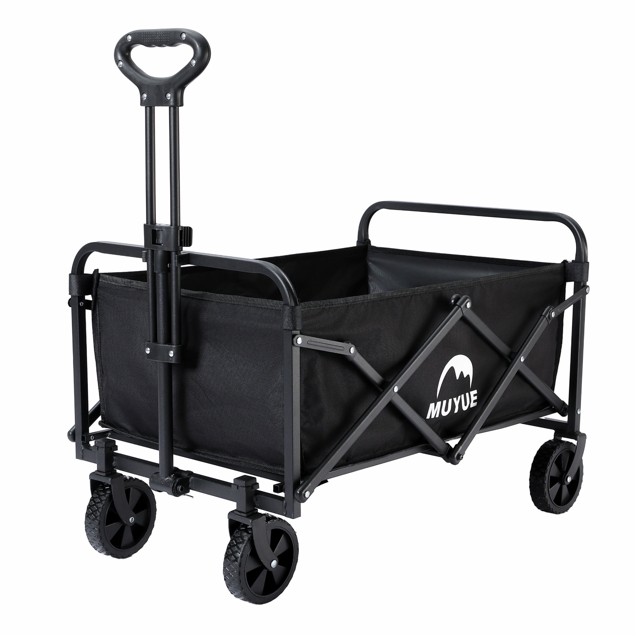 Heavy Duty Foldable Black Garden Utility Wagon Cart Holds Up to 680 LBS, Multi-Purpose Outdoor Trolley with All-Terrain Wheels & Side Storage Pockets, Ideal for Yard Work, Plant Hauling and Garden Supplies Transport