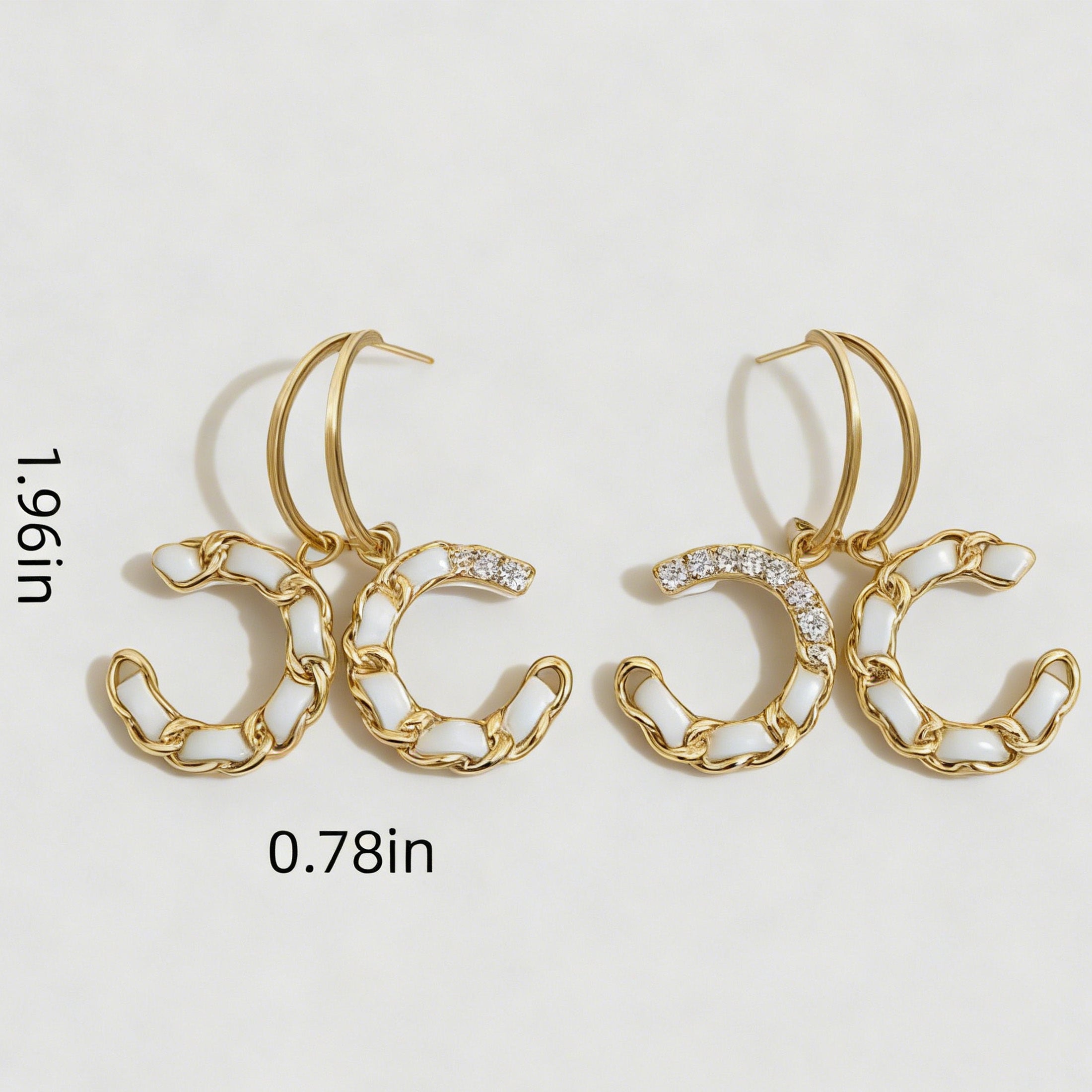 1 Pair Fashionable White Double C Earrings – Exquisite Luxury Braided Detailing, Timeless Elegant Charm, Versatile Jewelry Perfect for Daily Commutes & Special Occasions