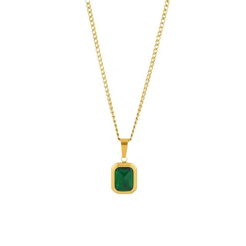 1 Piece Women’s Green Square Pendant Necklace – Retro French-Style Design, Alloy Setting & Elegant Collarbone Chain, Perfect for Valentine’s Day, Party Looks & Daily Wear