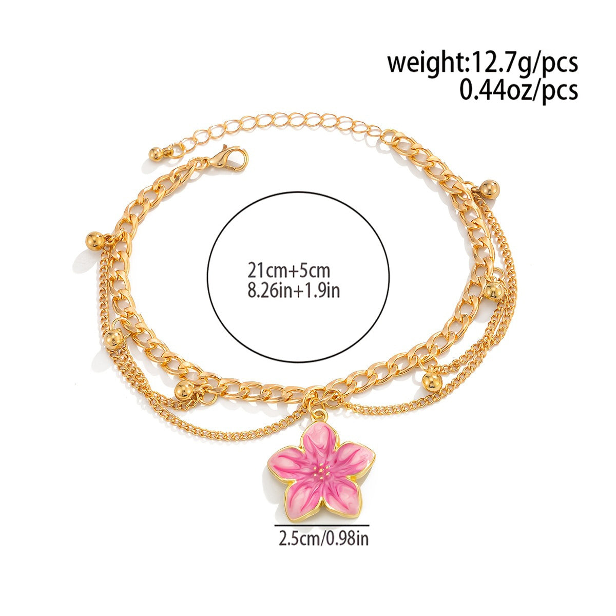 Women Minimalist Cherry Blossom Double Layer Ankle Bracelet, Adjustable Extension Chain Sweet Anklet Jewelry, Stylish Accessory for Daily Wear, Dating and Coastal Holiday Outfit Matching