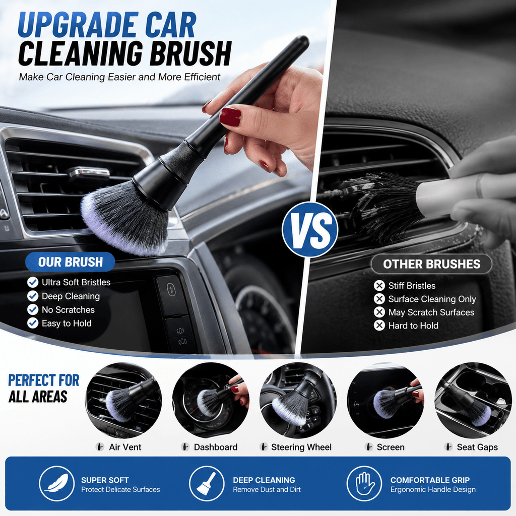 1pc Premium Black Car Interior Brush, Gentle Cleaning Tool for Dashboard, Air Vents and Hard-to-Reach Crevices