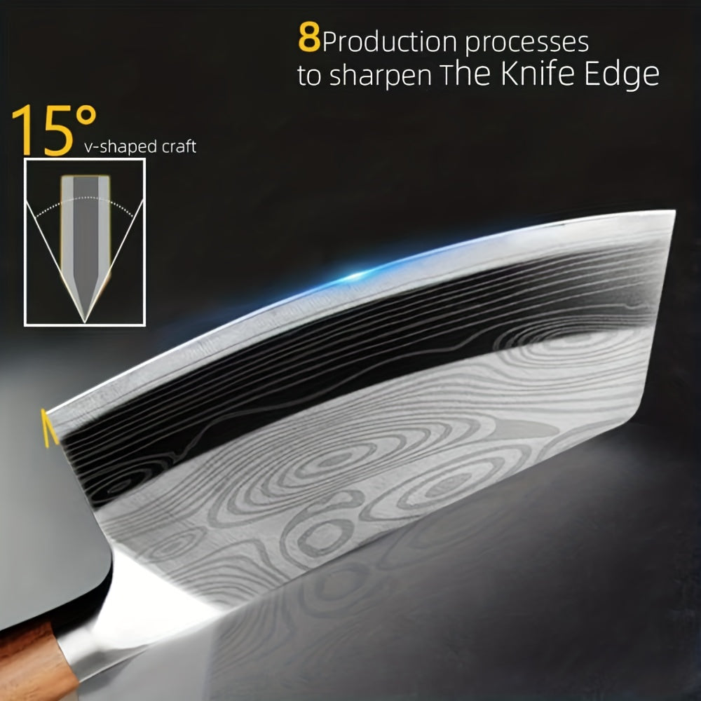 7 Inch Multi-Function Damascus Pattern Chef Knife, Ultra Sharp Slicing Cleaver Made of German 304 Stainless Steel, Sturdy Durable Cooking Tool for Home Kitchen and Restaurant Use