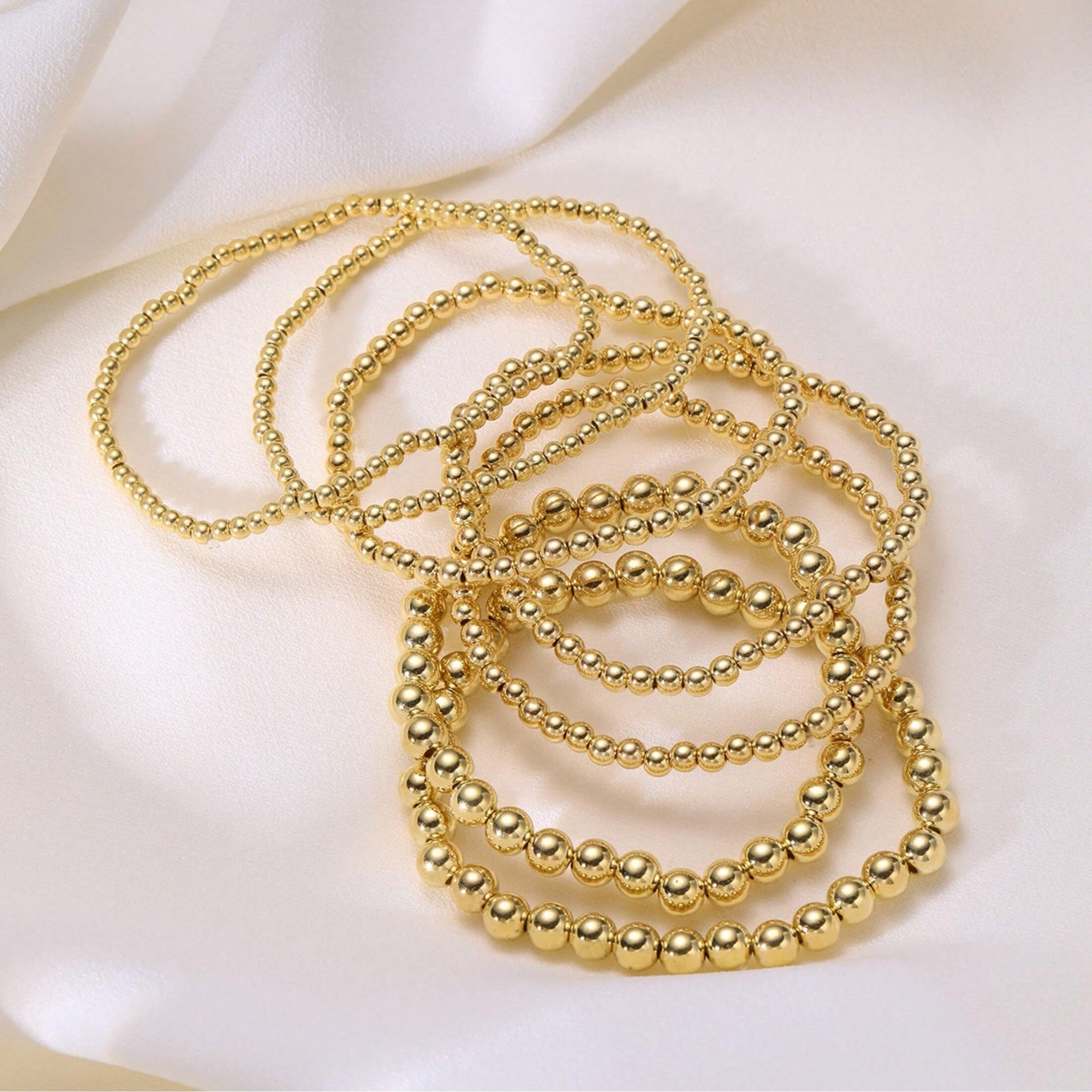 7-Piece Stackable Multifunctional Gold Bead Bracelets – Bohemian Beach Style Mix-and-Match Bead Chains, Versatile No-Outfit-Picking Design for Daily Wear, Beach Vacations & Party Gatherings