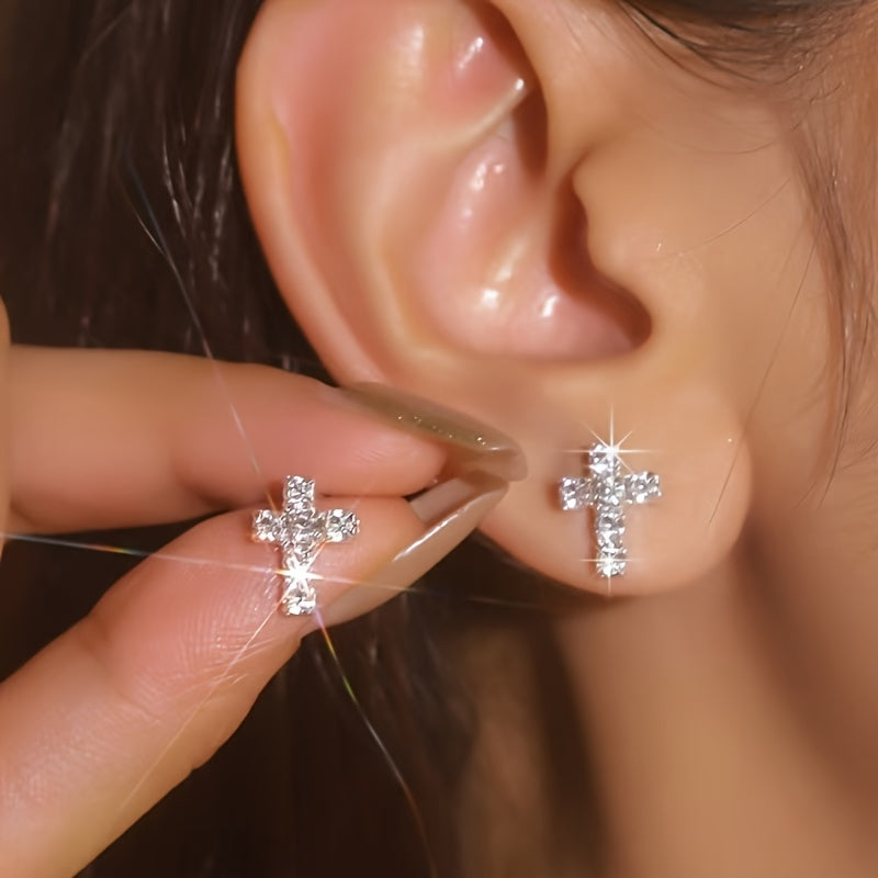 1 Pair Sparkling Rhinestone Stud Earrings, Shiny Crystal Ear Jewelry, Elegant Accessories for Daily Wear, Party, Dating and Banquet