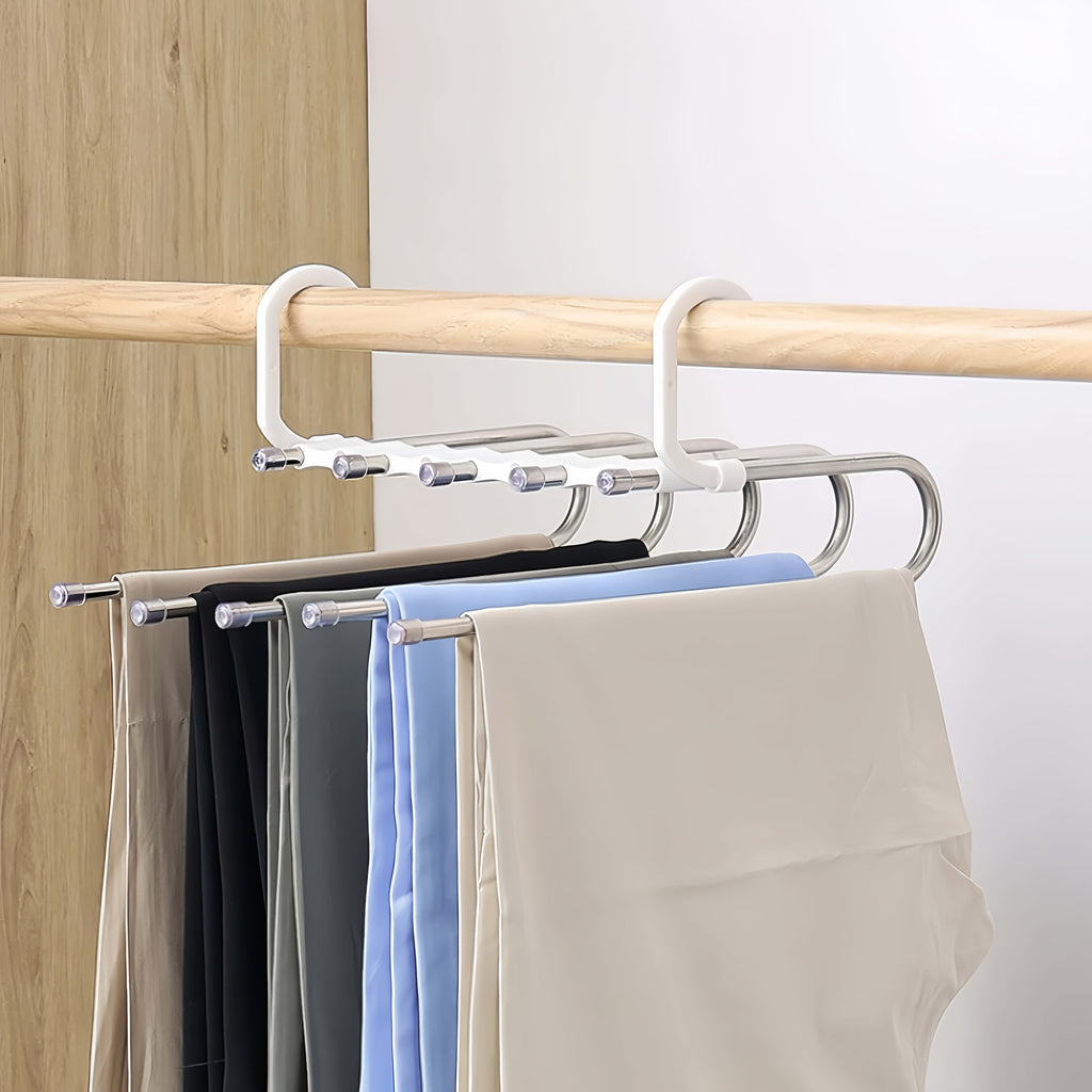 Durable Stainless Steel Pants Hangers with Non-Slip Coating, 5 Hooks Design, Space-Saving & Reduces 80% Clutter, Perfect for Skinny Jeans & Denim Fabrics