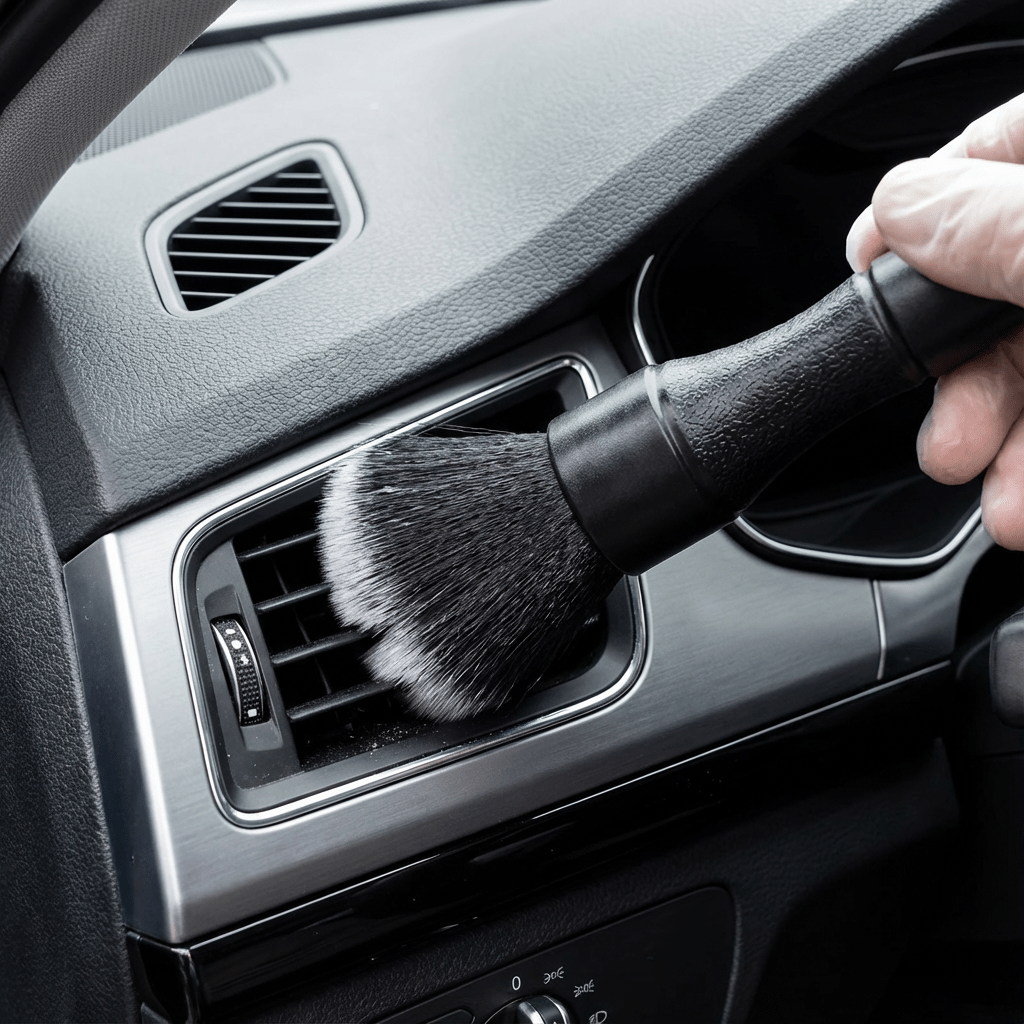 1 PC Black Soft Bristle Dust Brush – Battery-Free Plastic Tool for Car Interiors, Dashboards & Computer Keyboard Cleaning