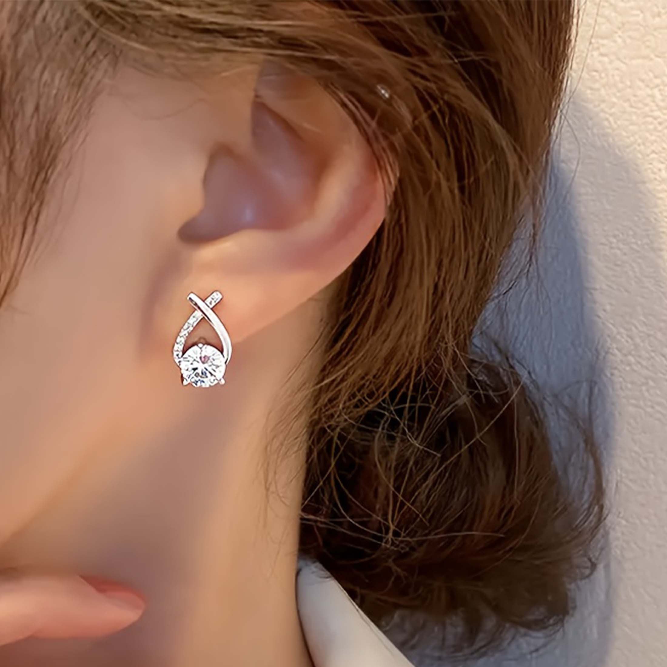 1 Pair Fashionable & Elegant Earrings – Sparkling Cubic Zirconia Inlaid, Cute & Stylish Design Perfect for Daily Wear, Travel & Celebrations, Ideal Party & Valentine's Day Gifts