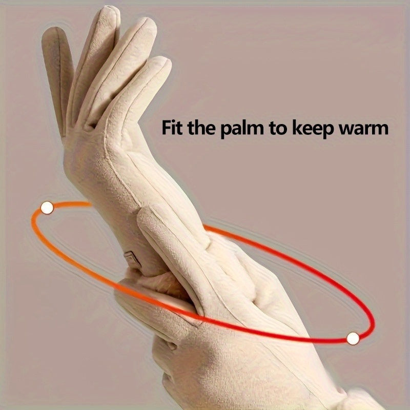 1 Pair Women’s Beige Touchscreen Windproof Thermal Gloves – Fur-Cuffed Warm-Lined Design Perfect for Commuting, Hiking & Running Adventures