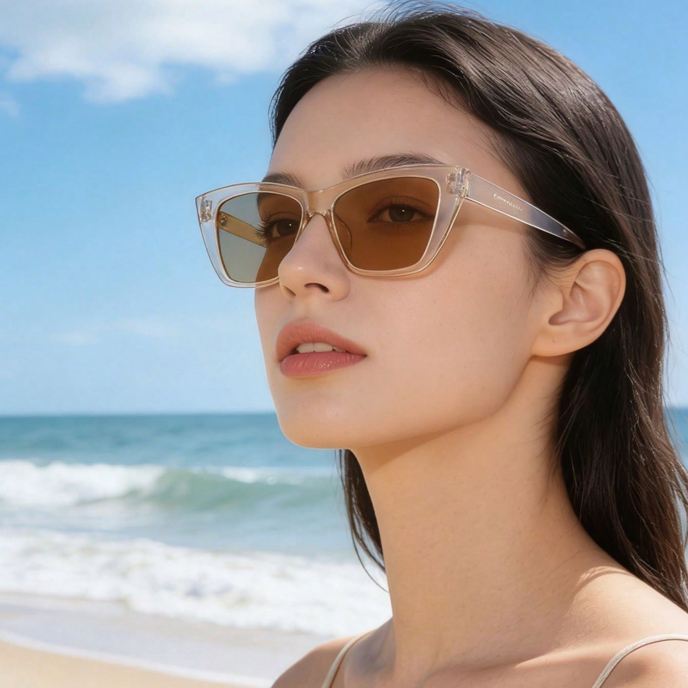 1 Pair Women’s Oversized Black Cat Eye Sunglasses – Vintage Tea Gradient Transparent Lenses with Reliable UV Protection, Timeless Stylish Eyewear Perfect for Daily Wear & Special Occasions