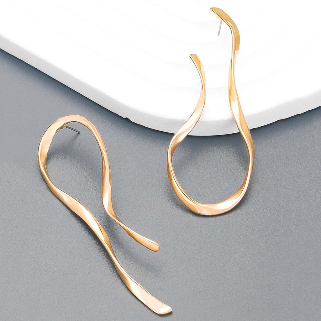 1 Pair of Gold-Plated Minimalist Asymmetrical Earrings – Sleek Sharp Curves for Luxurious Vibe, Perfect for Daily Work, Gal Pal Afternoon Tea & Upscale Dinner Parties