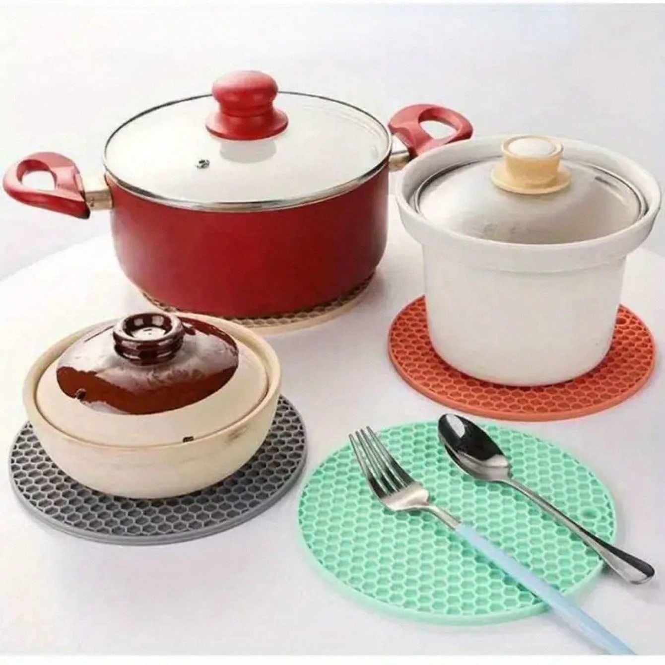 1/2/3PC Silicone Round Hot Pads Trivets, Non-Slip Heat Resistant Up to 450°F Mats for Cooking BBQ Serving, Dishwasher Safe Housewarming Gift