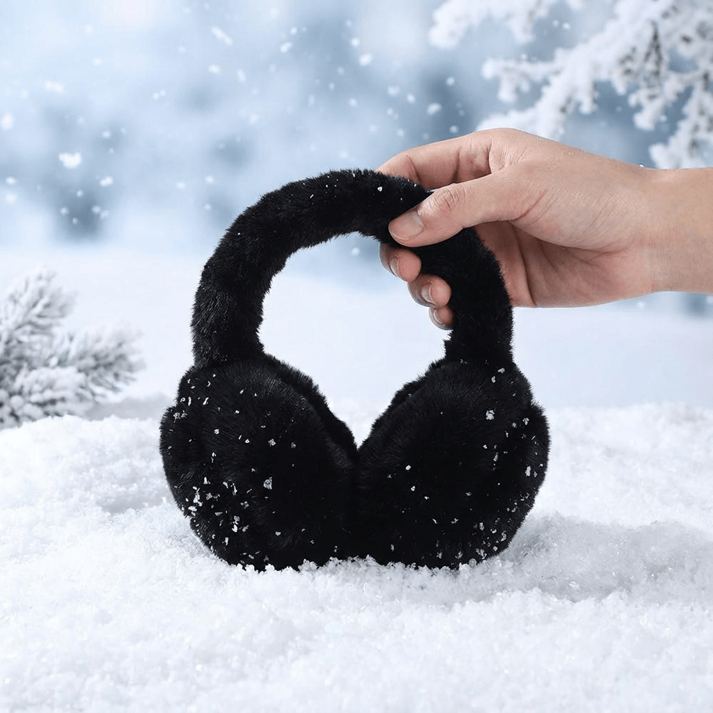 1pc Unisex Foldable Winter Ear Warmers - Black Ultra-Soft Windproof Earmuffs, Ideal for Skiing, Hiking, Cycling & All Cold-Weather Adventures