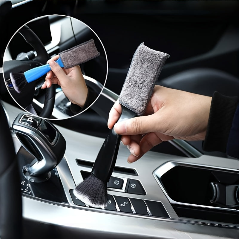 3Pcs Multi-purpose Soft Cleaning Brushes, Dual-head Brush for Car Air Vent and Interior Detailing, Reusable Manual Vehicle Cleaning Tools, Practical Car Wash Accessories for All Seasons